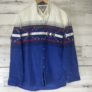 Vintage Cowboy Turtle Shirt Mens Adult Size L SW Blue Western Stripe